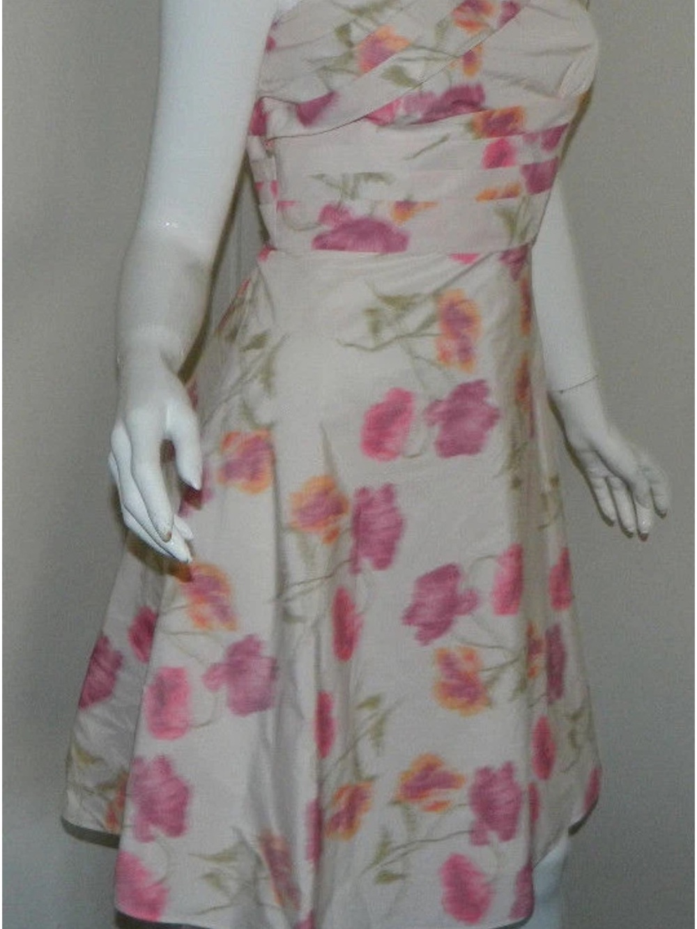 Banana Republic Strapless Floral Dress in Cream with Pink & Orange Blooms